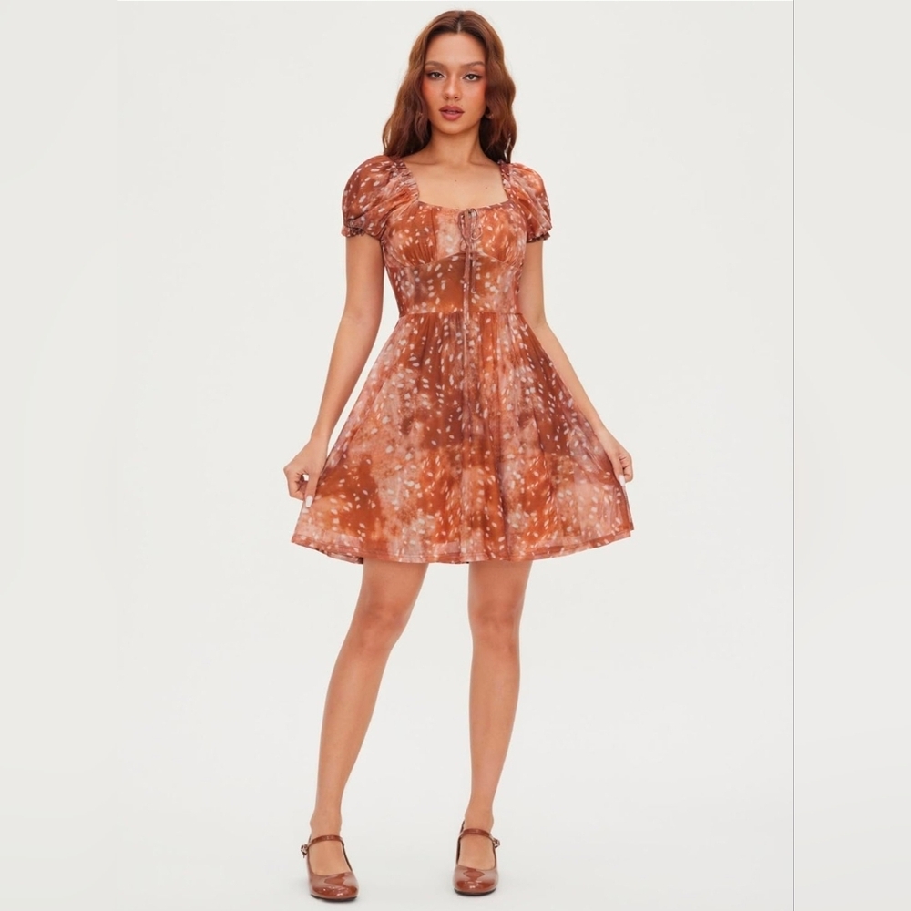 NWT CIDER Women's Puff Short Sleeve Mini Dress Floral Print Peasant BOHO SM 😀 - Picture 3 of 10